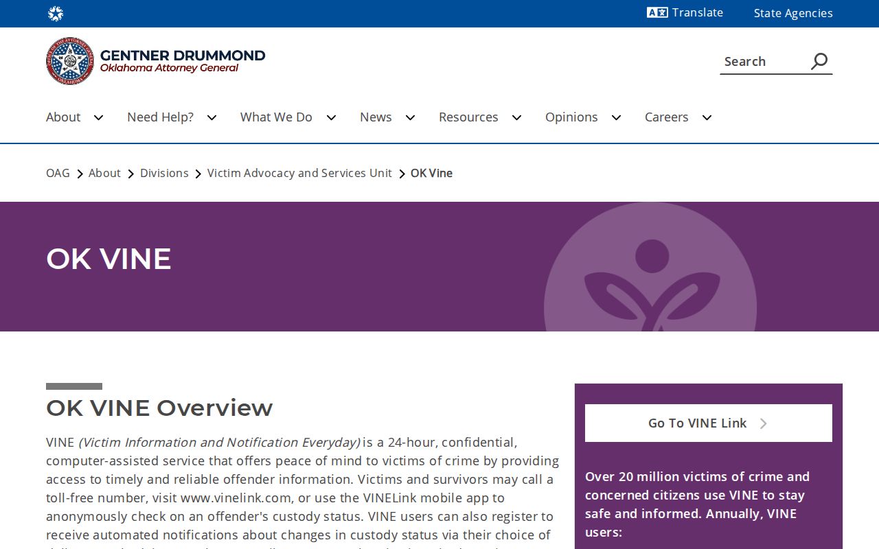 Official Oklahoma VINE registration information for Okfuskee County release alerts