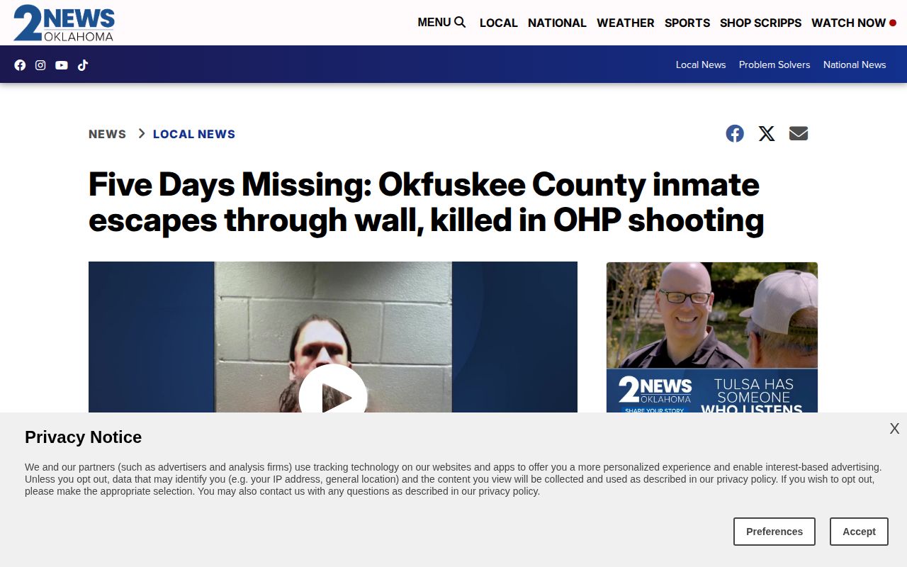 Okfuskee County Jail report showing why escape is not release